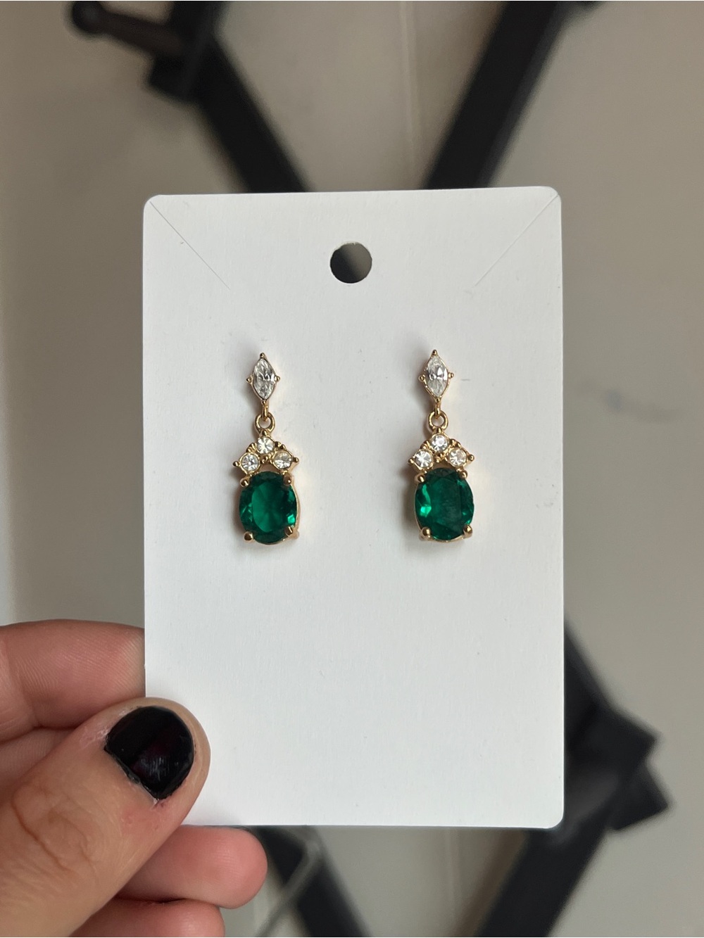 Gold Plated Emerald Green Drop Earrings with Crystal Accents